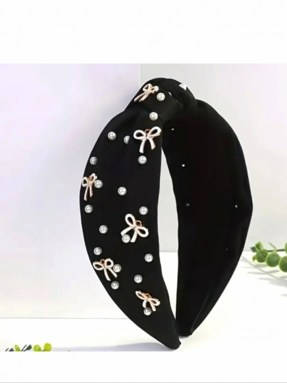 🌺Black Pearl Bow Knotted Headband Wide Headband Hair Piece